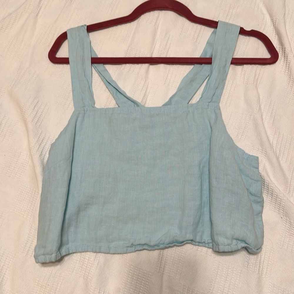 Vitamin A Light Blue 100% linen Crop Top